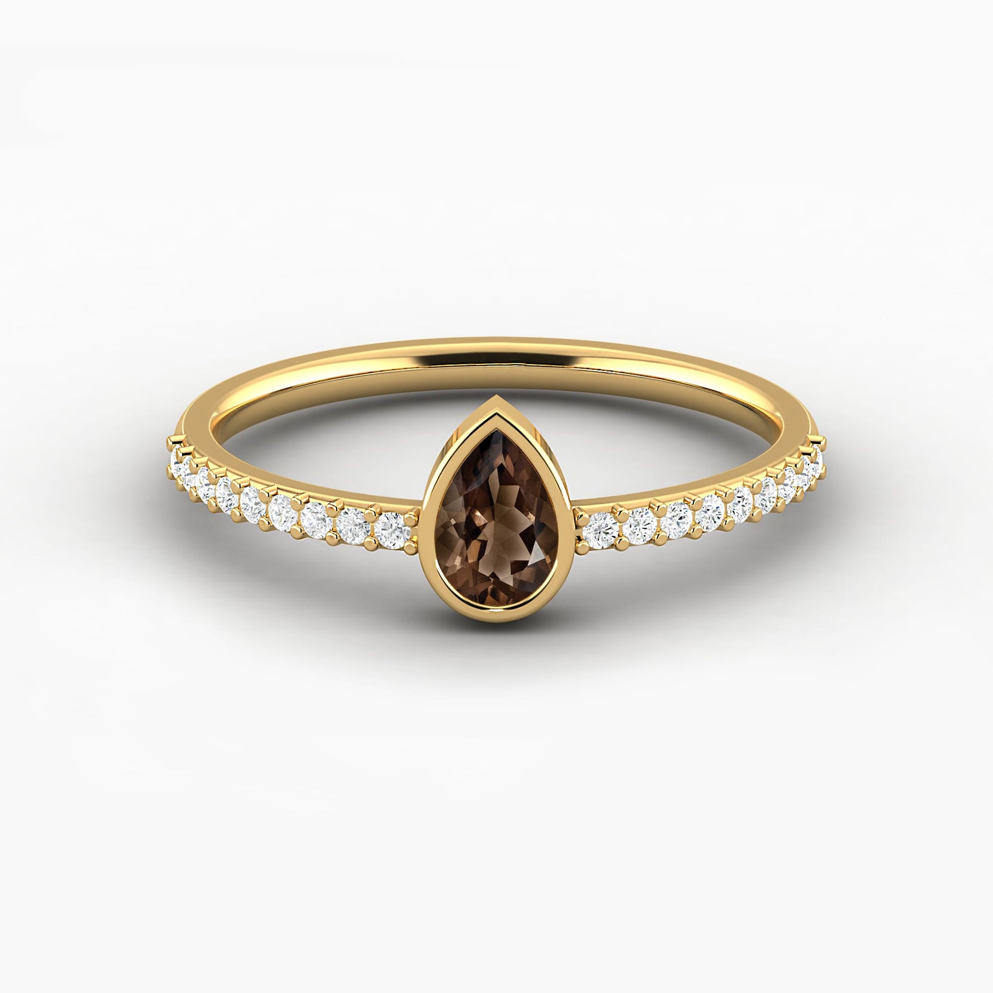 smoky quartz Pave Engagement Ring