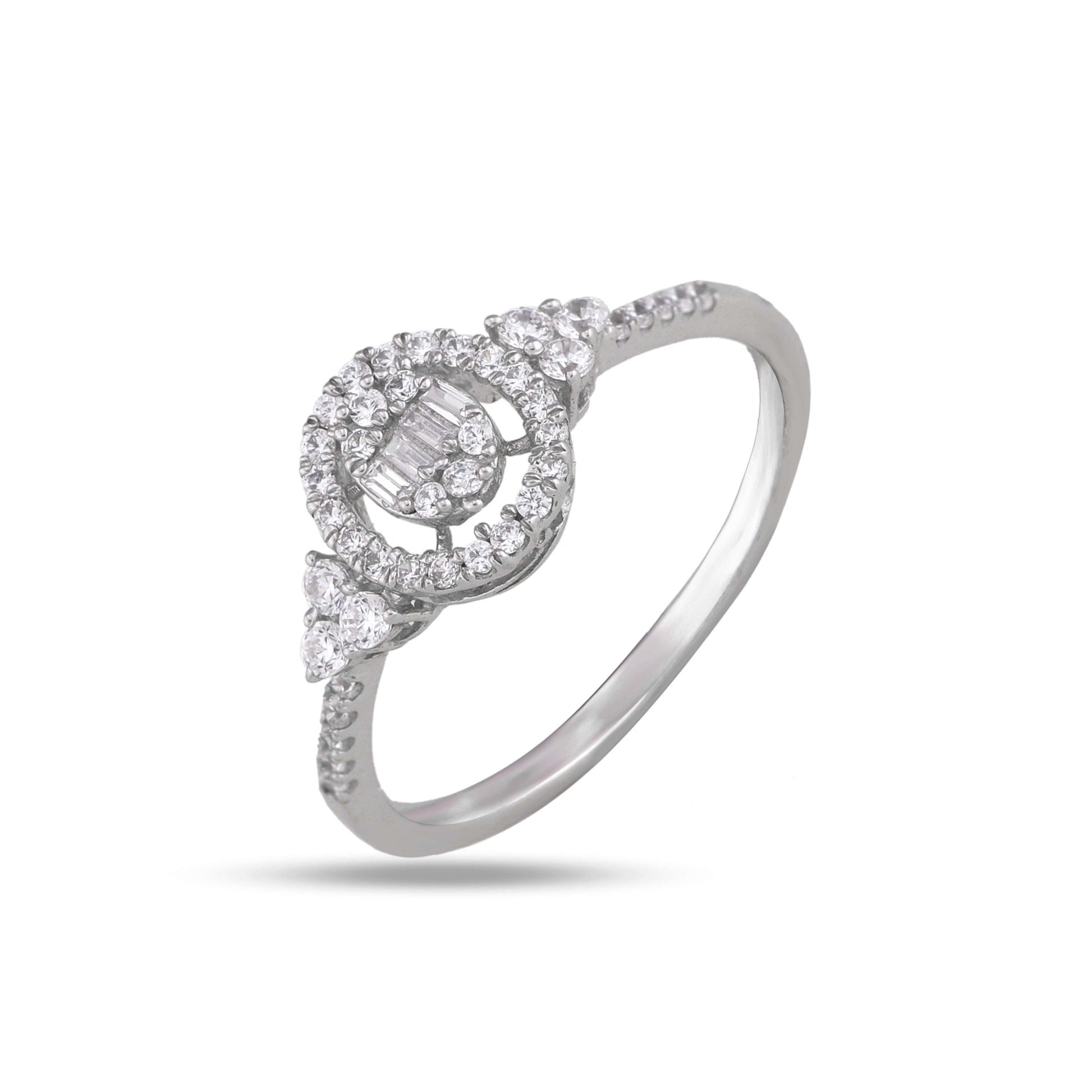 Baguette and Round Diamond Engagement Ring PNG image