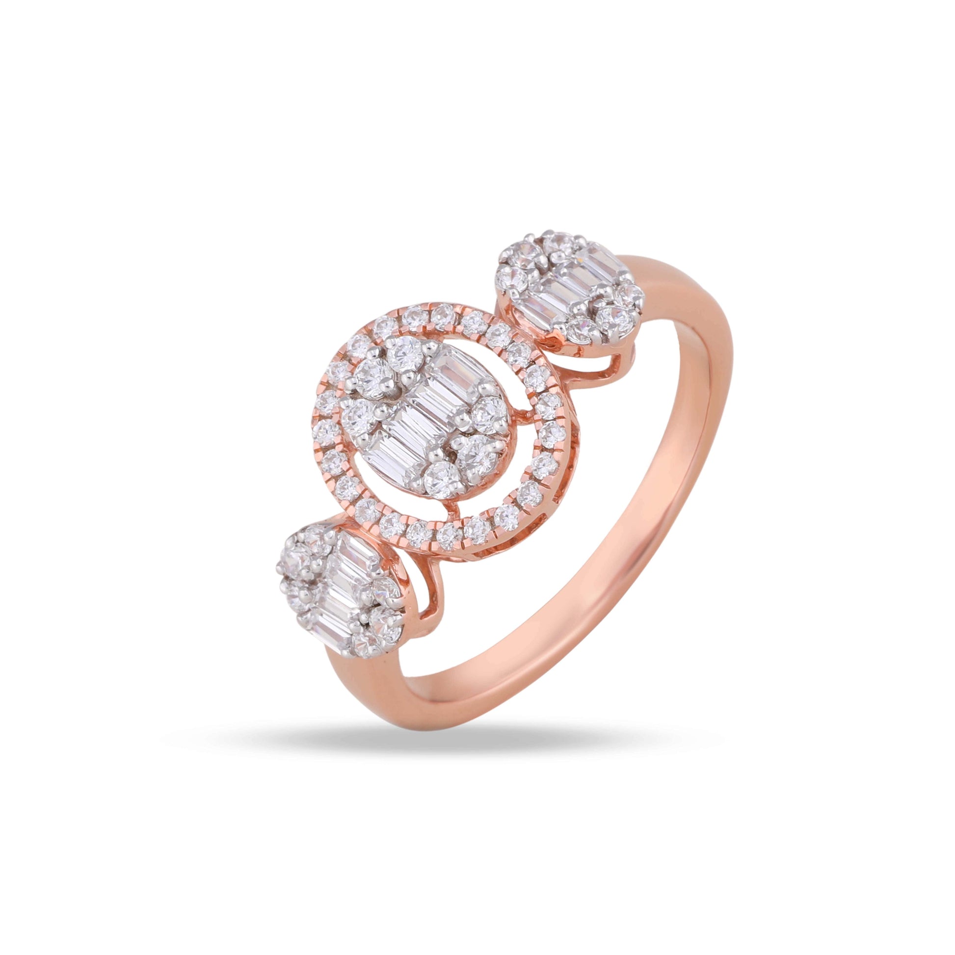rose gold Baguette Halo Moissanite Engagement Ring