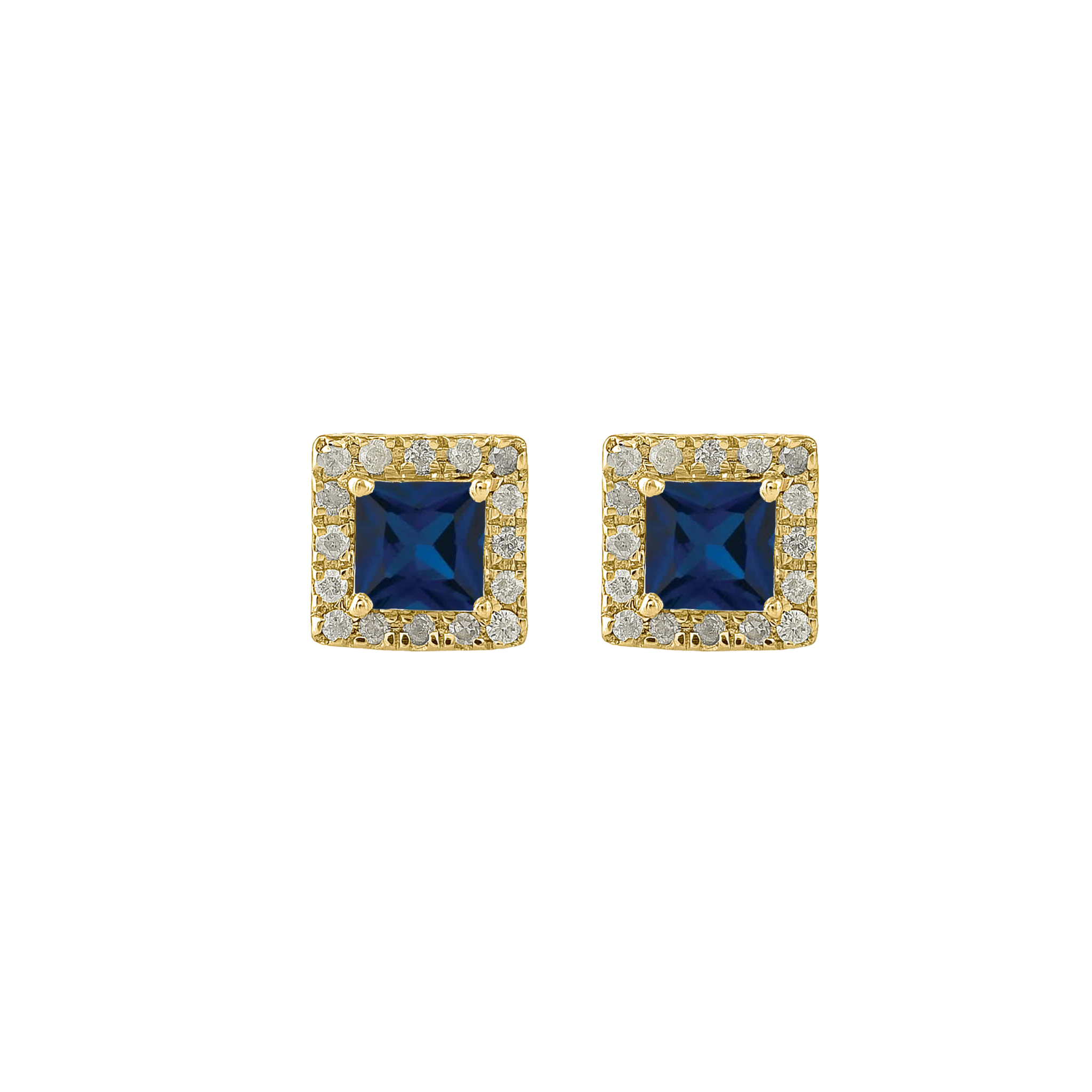 Princess Cut Blue Sapphire Halo Diamond Earrings