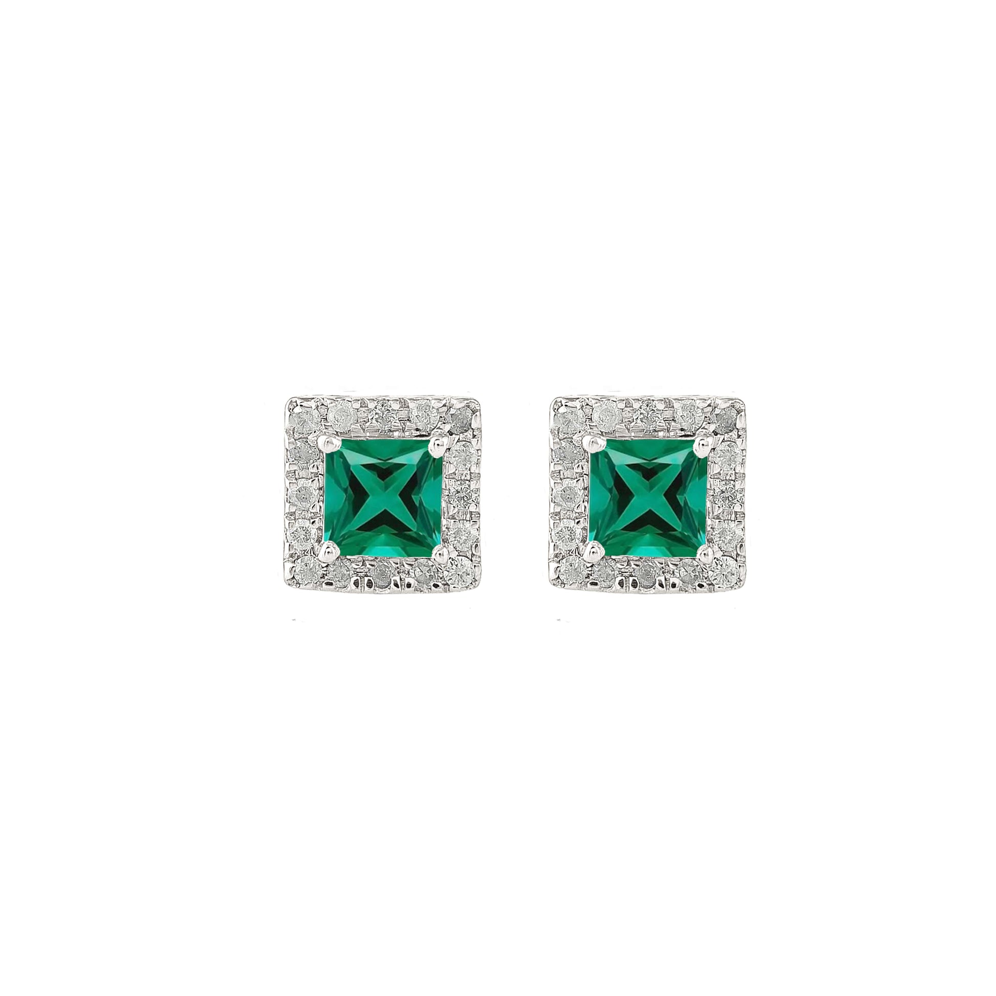 1 Carat Halo Princess Cut Emerald Green Women's Stud Earrings