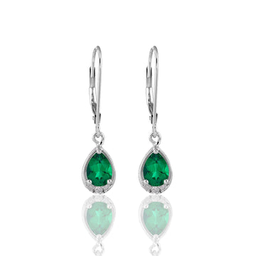 Emerald Gemstone Teardrop Lever-back Dangle Earrings