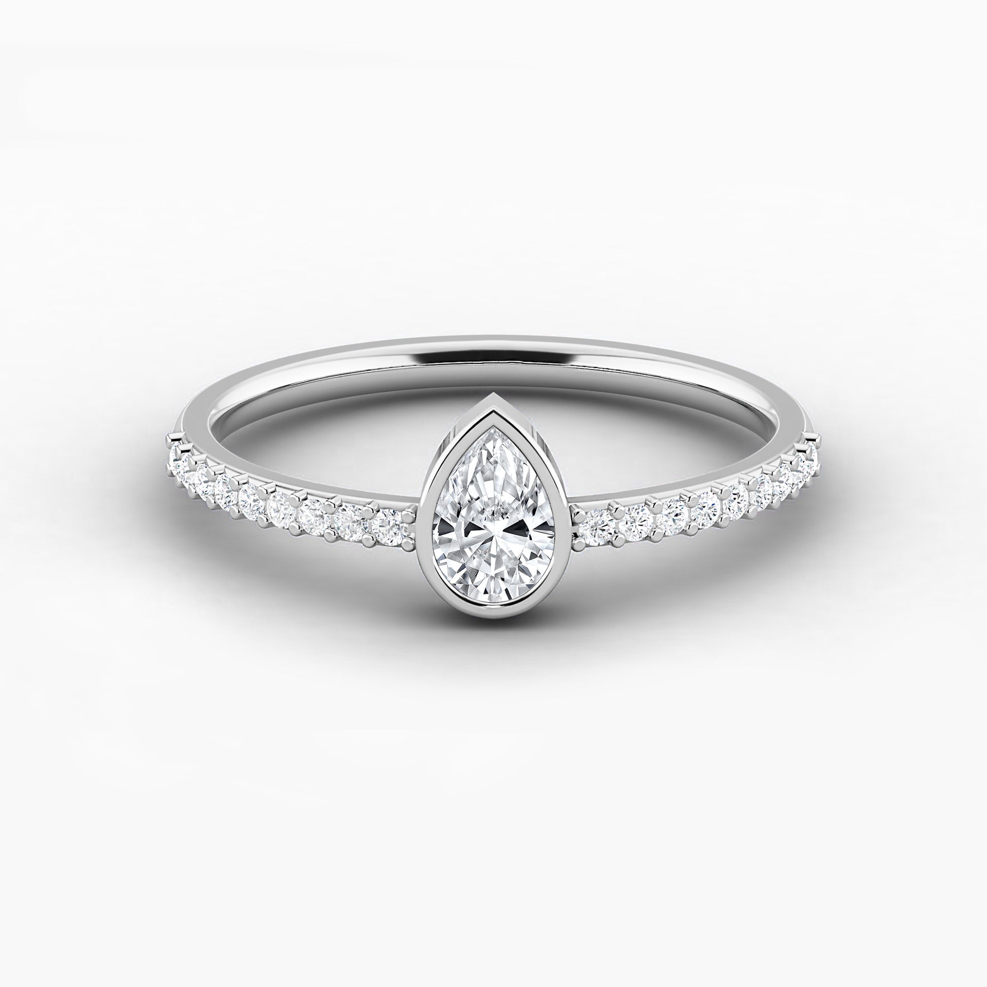 white gold Bezel set Pave Engagement Ring