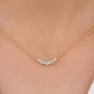 Curved Bar Necklace with Five Diamond Stations