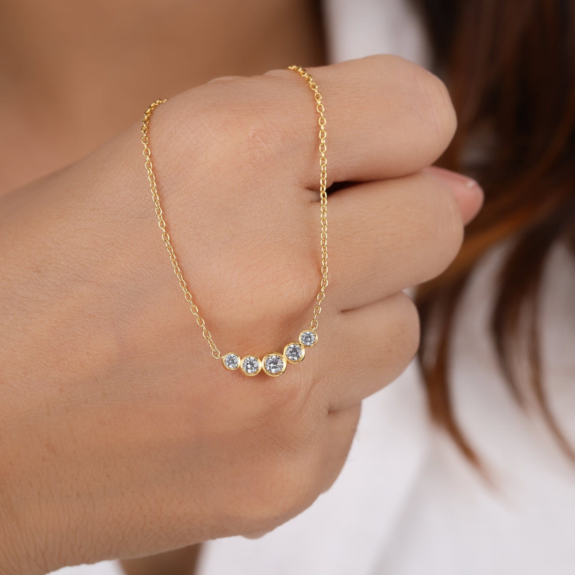 Petite Five Stone Diamond Bar Necklace