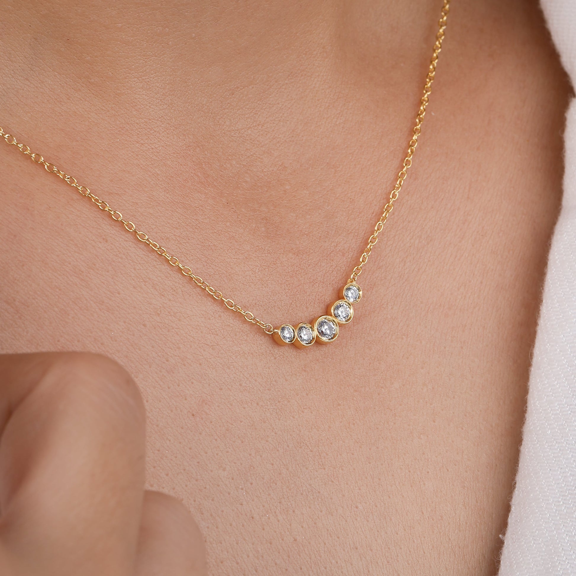 Five-Stone Diamond Curved Bar Necklace 
