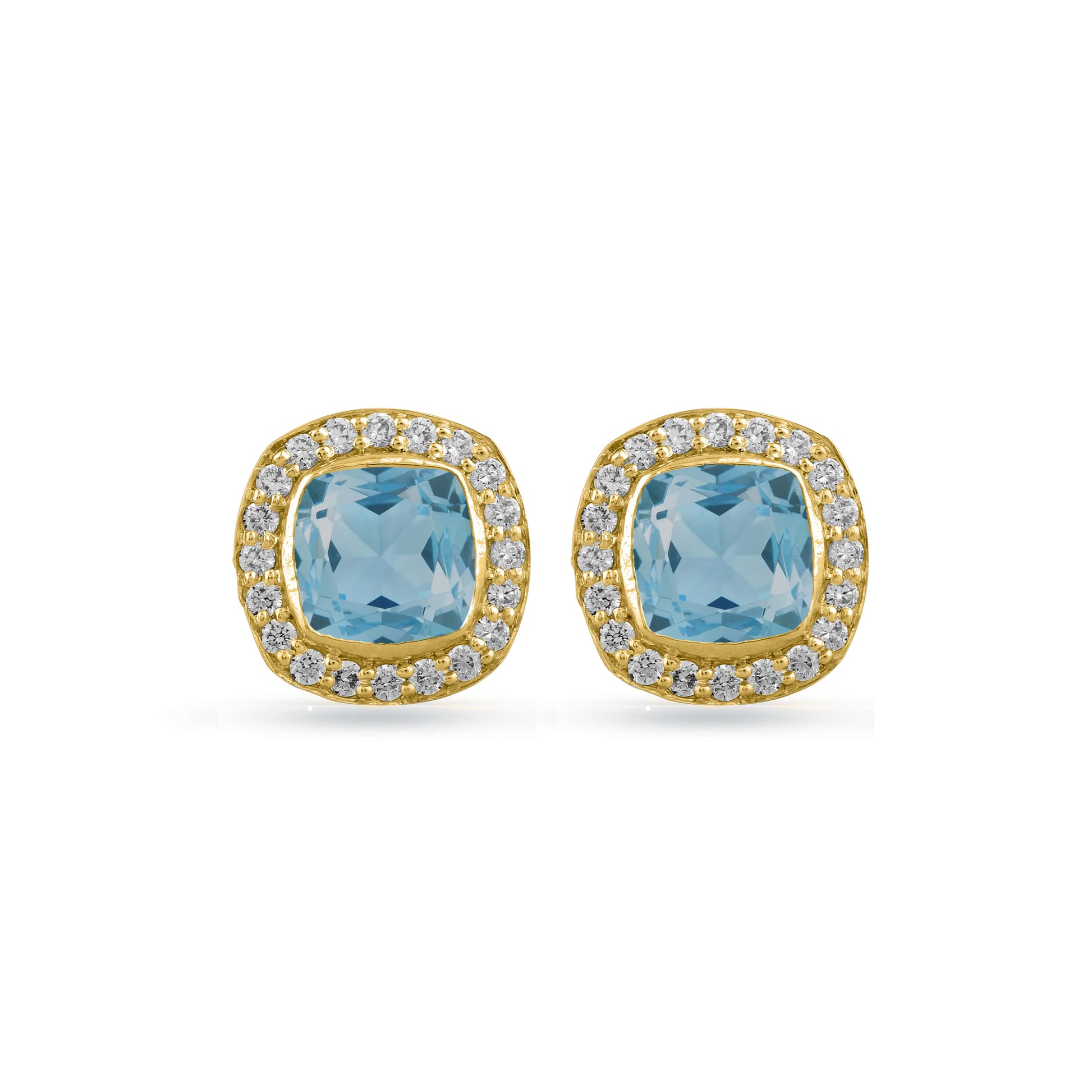 Aquamarine diamond Halo earring in yellow gold