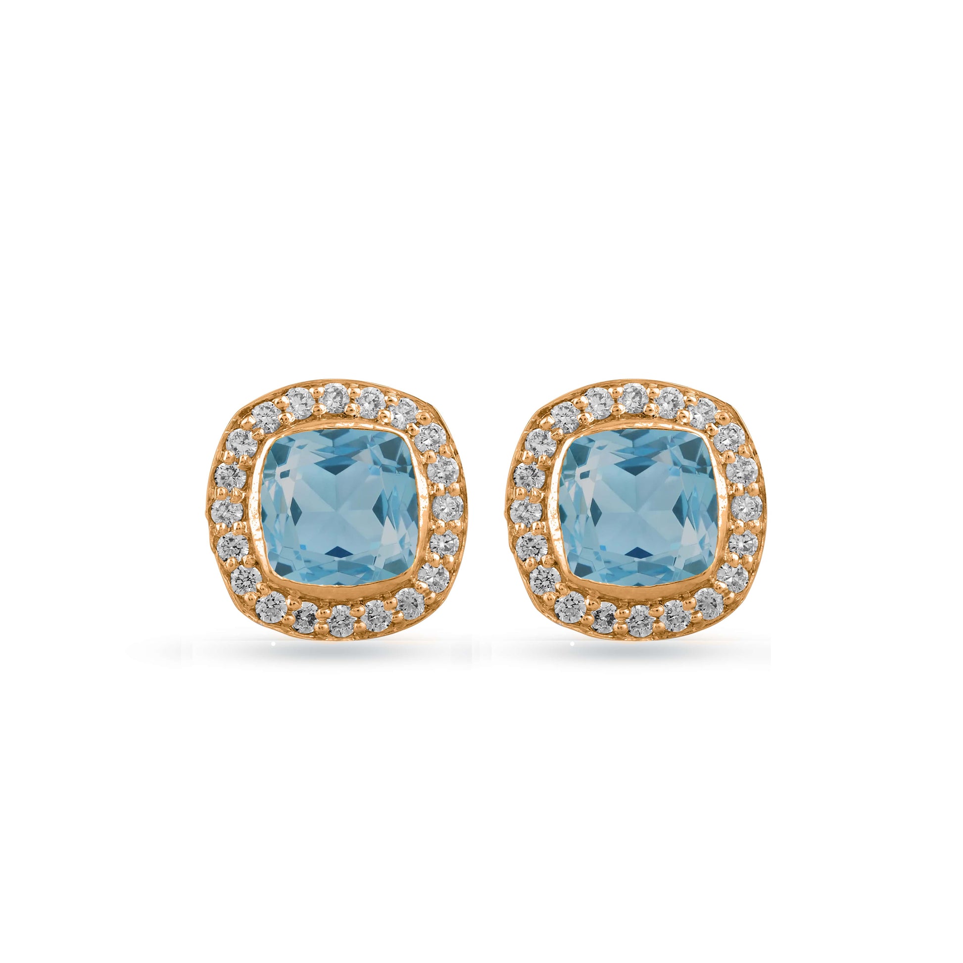 blue topaz gemstone halo earrings