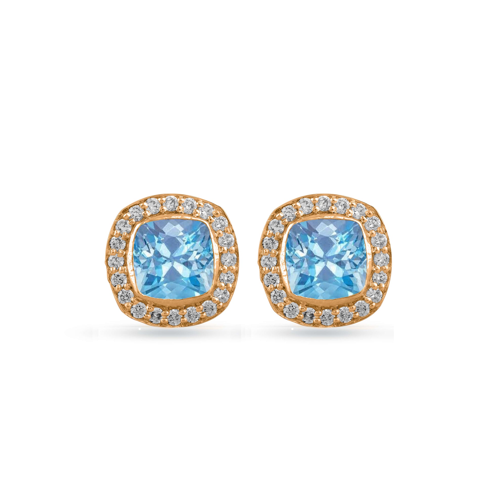 Aquamarine diamond Halo earring in Rose gold