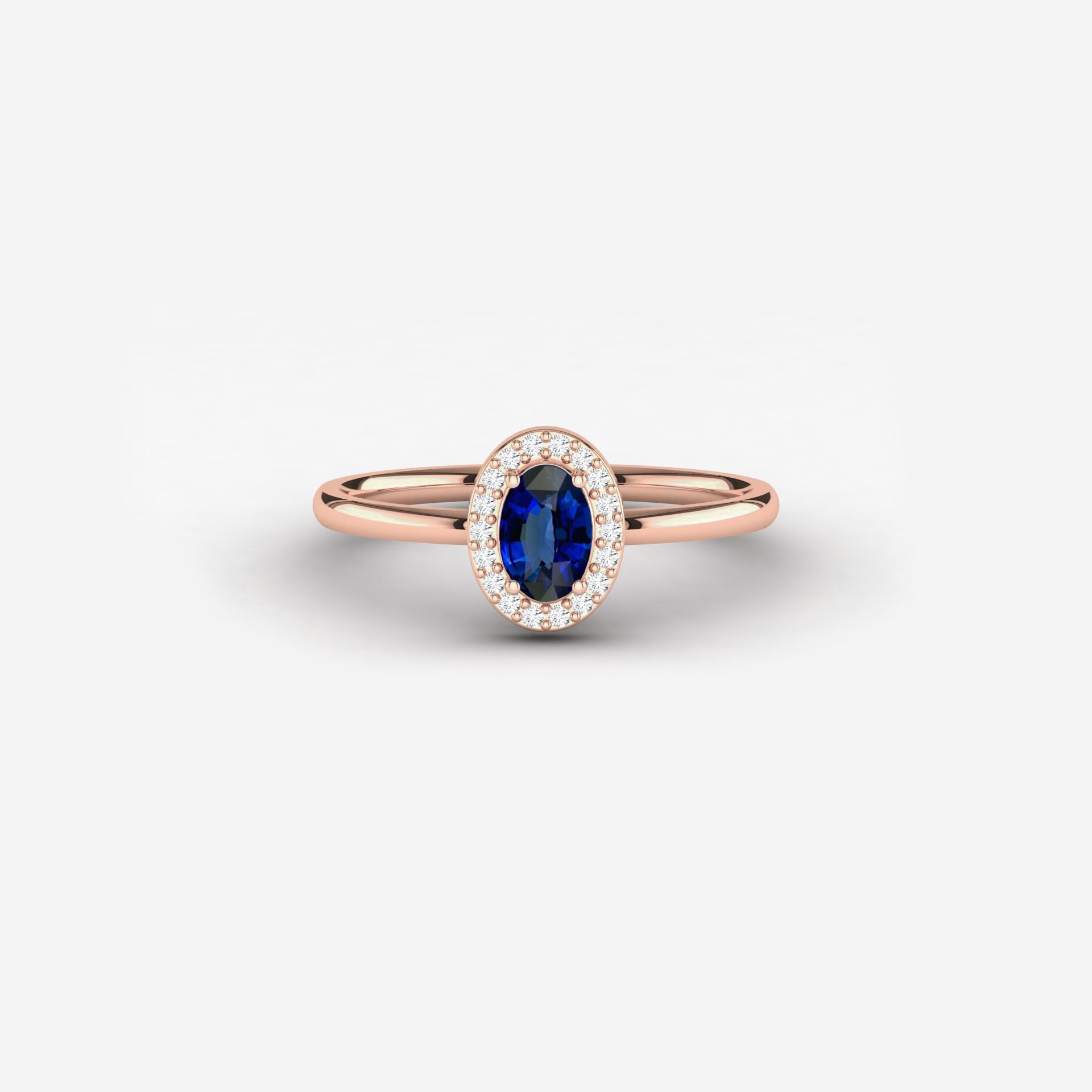 Floating Oval Sapphire Halo Engagement Ring
