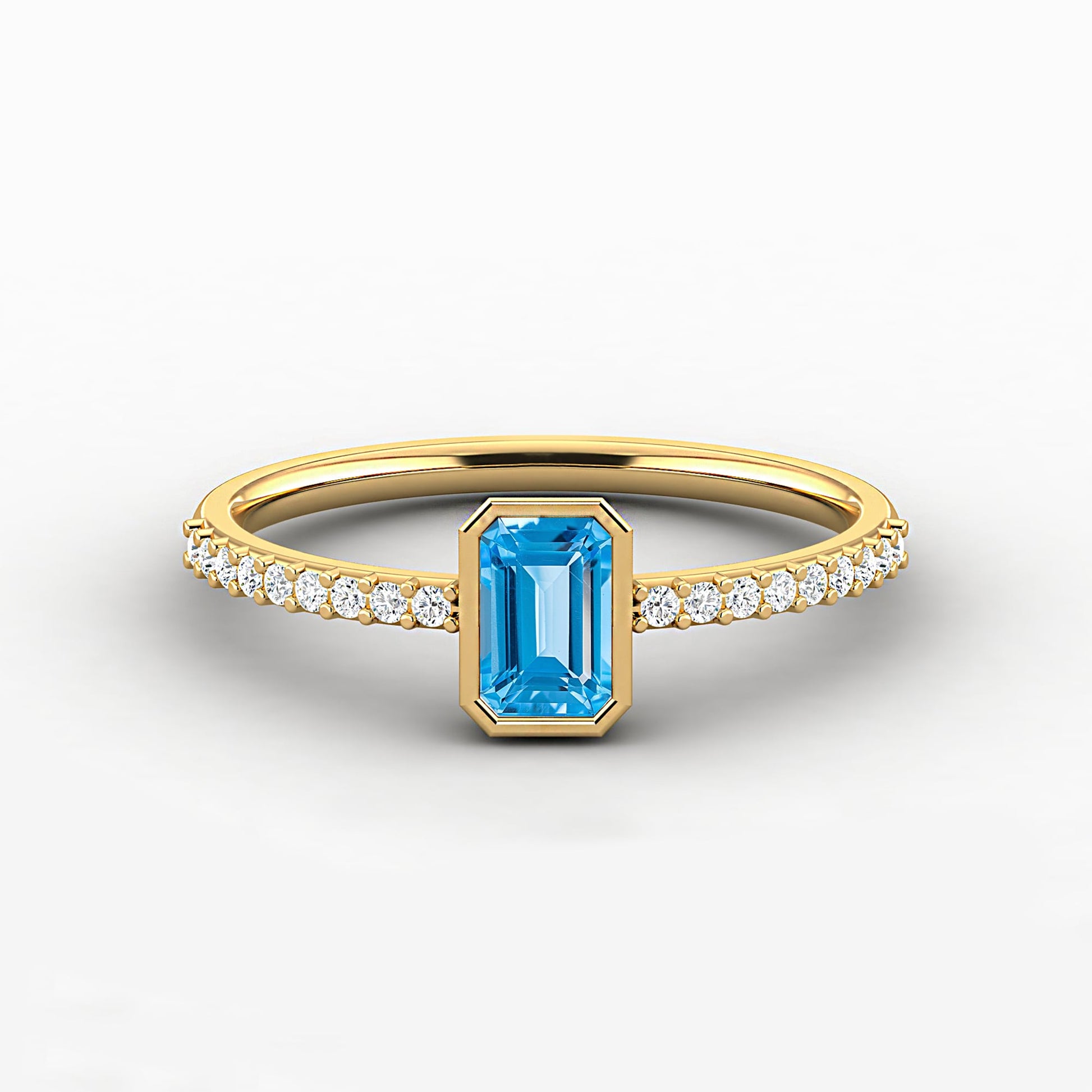a blue diamond ring with a blue gem