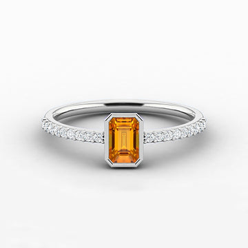 Bezel Set Emerald Cut Gemstone Engagement Ring