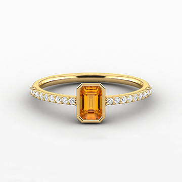 Bezel Set Emerald Cut Gemstone Engagement Ring
