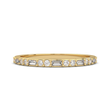 14k Gold Baguette and Round Moissanite Wedding Ring