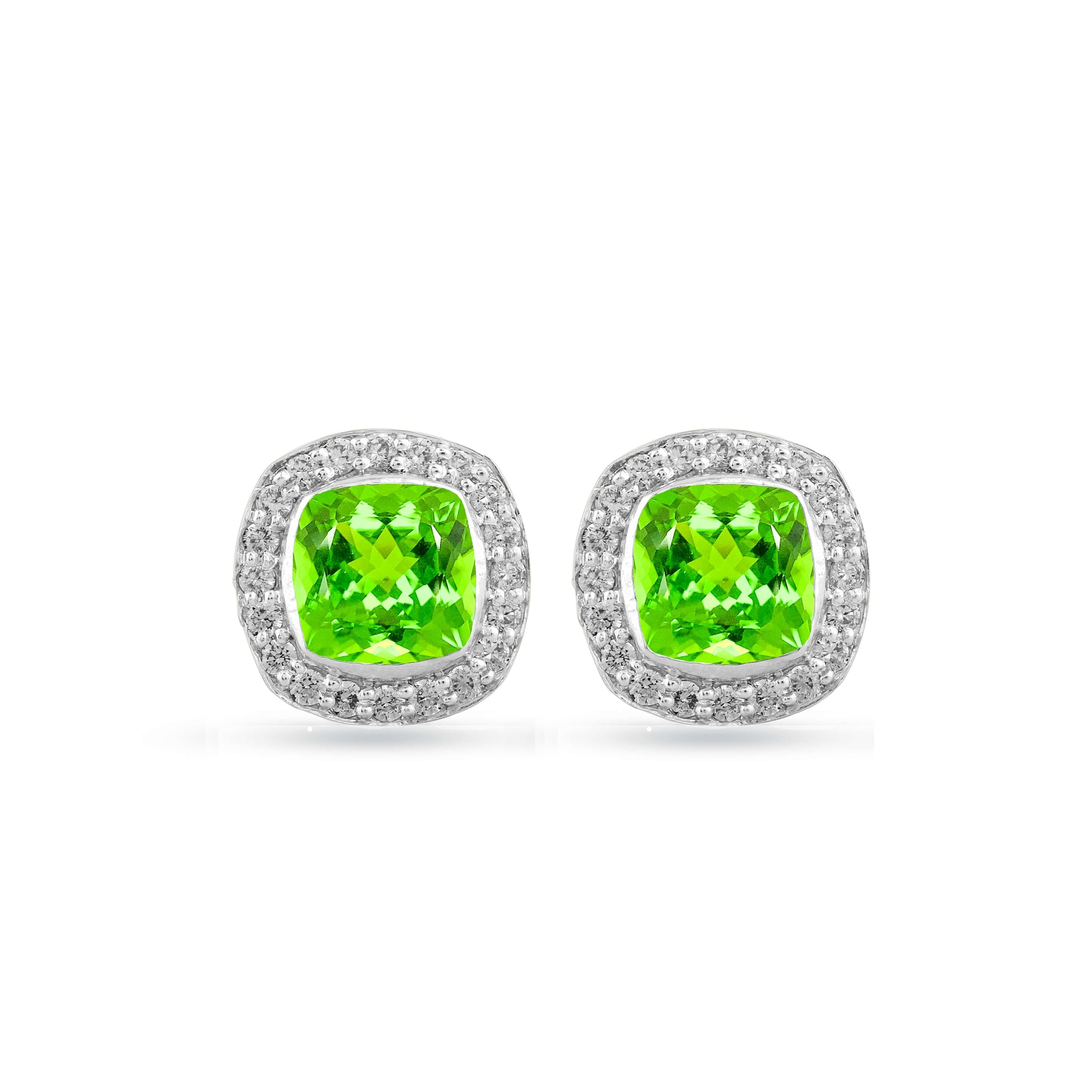 elegance with these cushion-shaped peridot studs