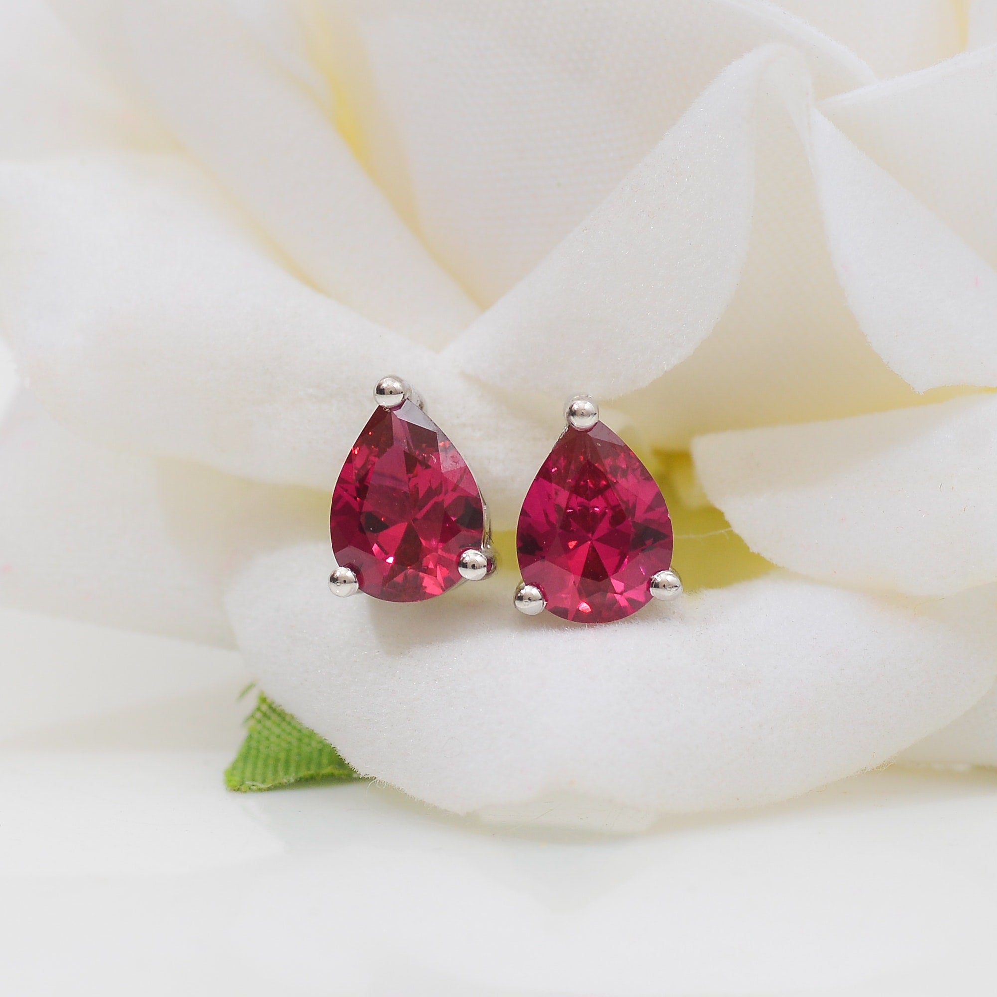 ruby gemstone pear shape earring