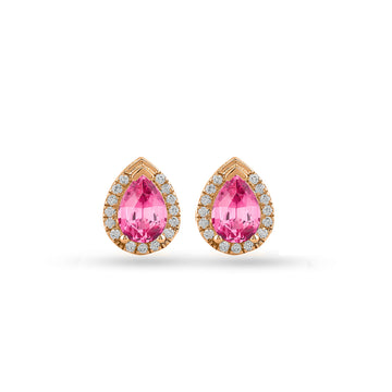Pear-Shaped Pink Tourmaline halo earrings