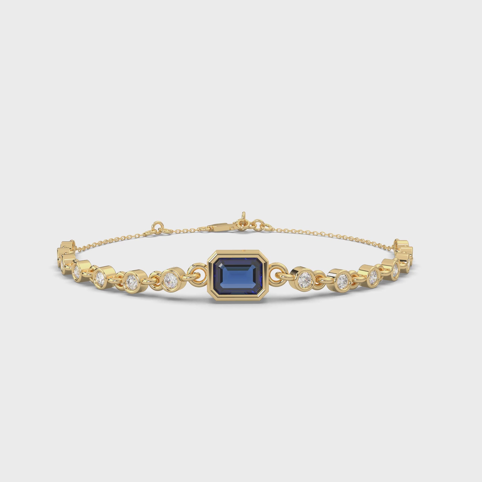 Blue Sapphire Moissanite Bezel Set Bracelet