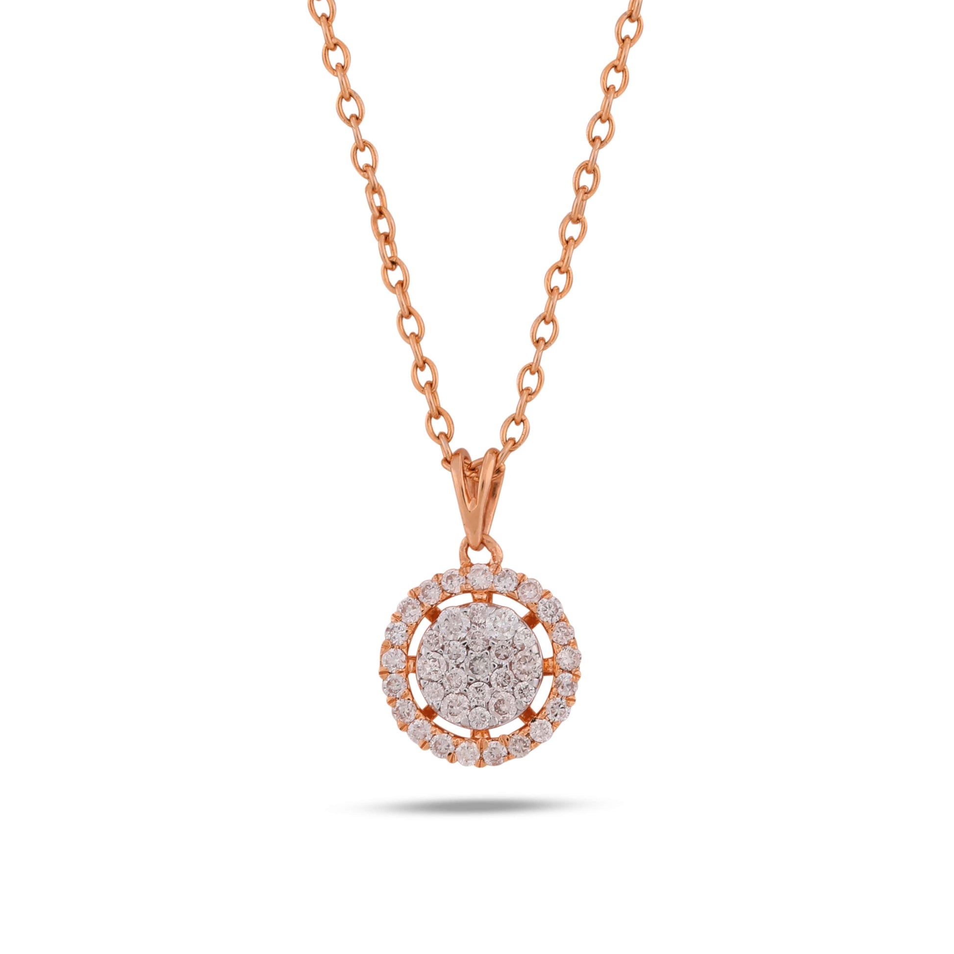 Halo Round Moissanite 14K Yellow Gold Pendant in rose gold