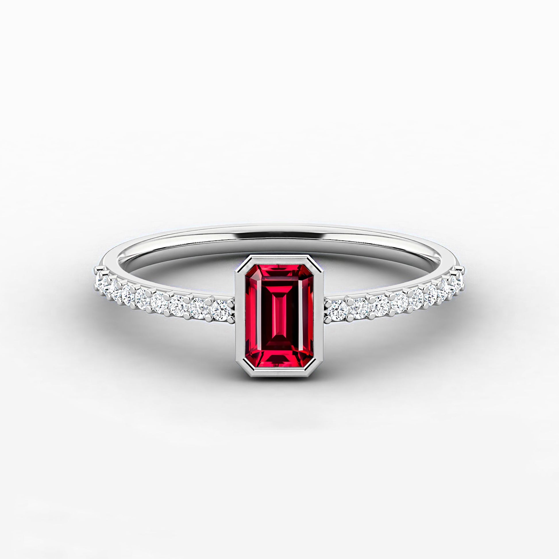 White Gold Ruby Emerald Ring