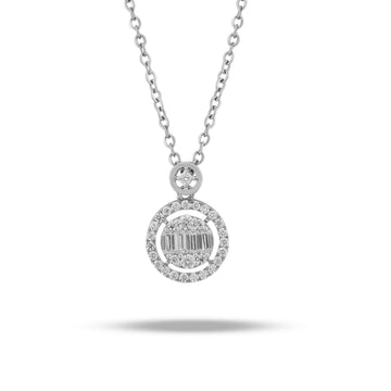 Baguette Diamond Disc Cluster Necklace in white gold