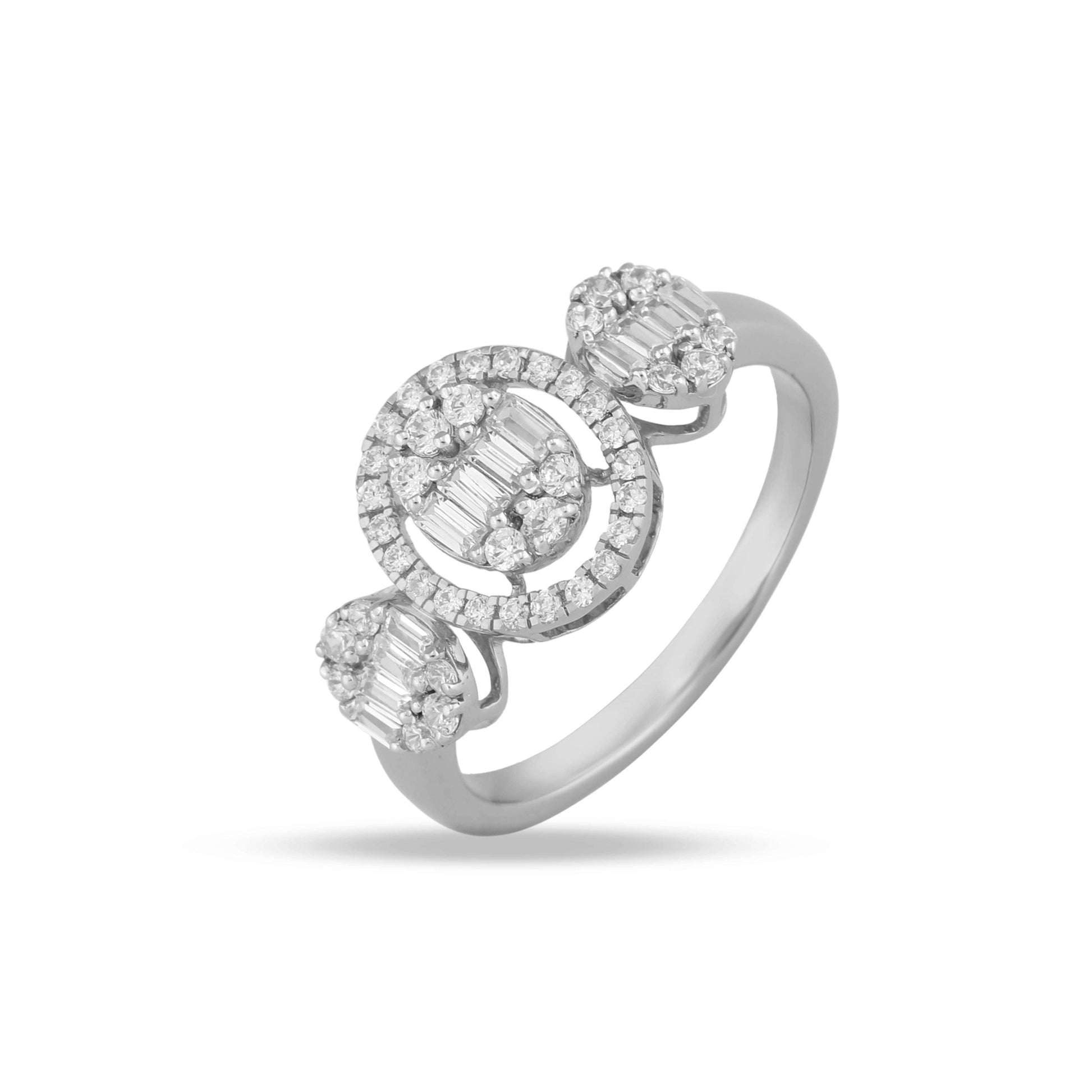 white gold Baguette Halo Moissanite Engagement Ring
