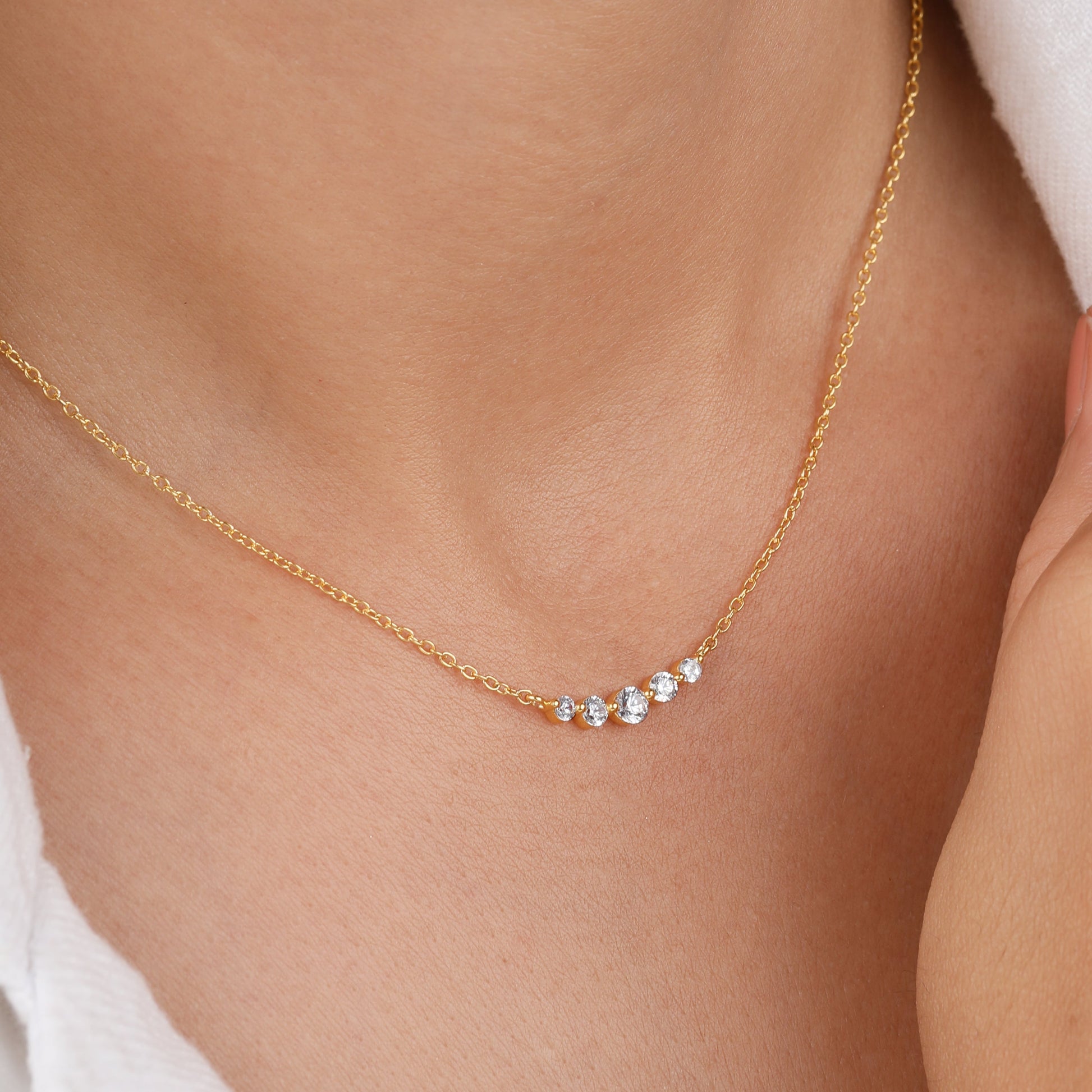 Dainty Curved Diamond Bar Necklace
