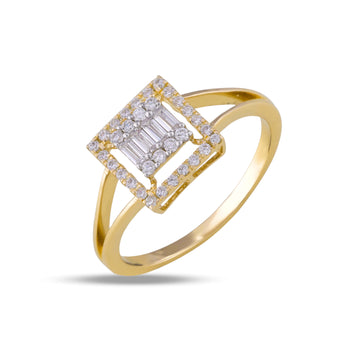 Baguette and Round Moissanite Square Halo Ring