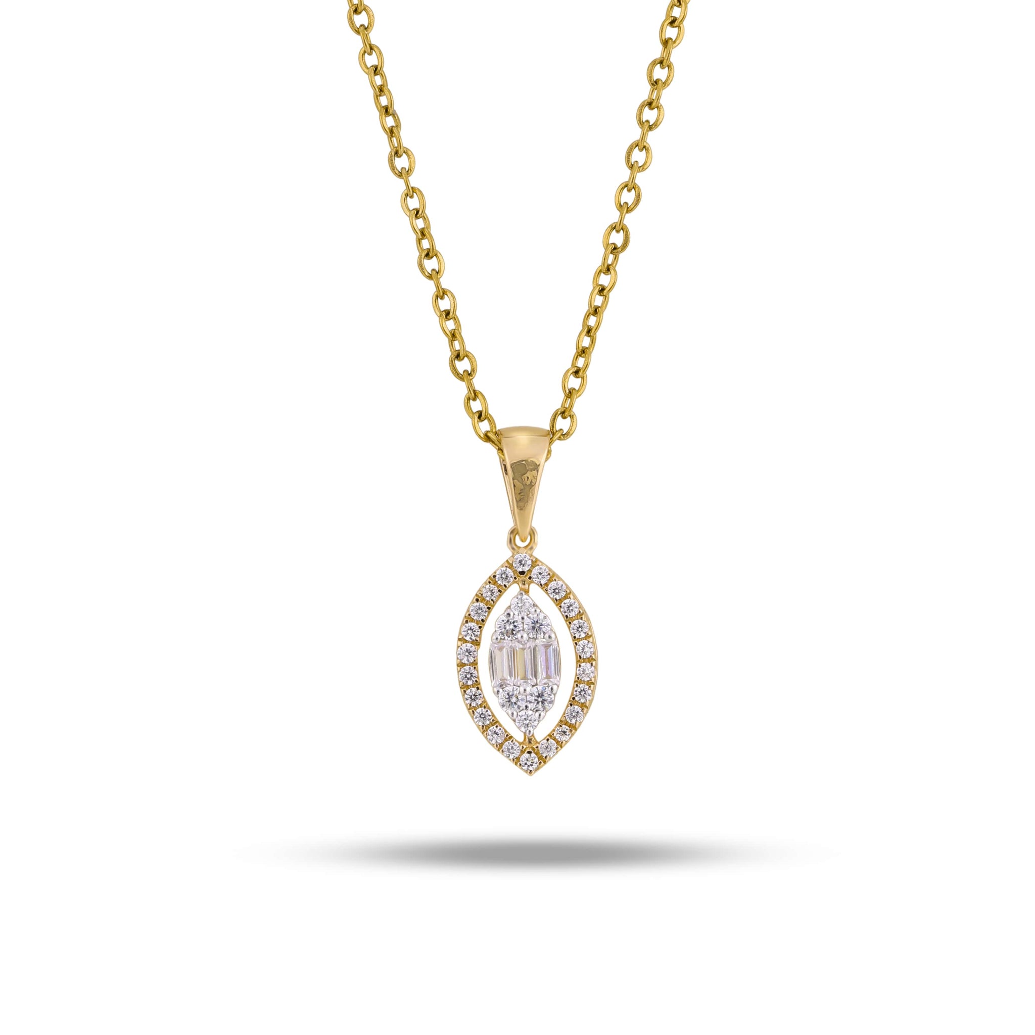 Marquise Diamond Halo Pendant Necklace in yellow gold